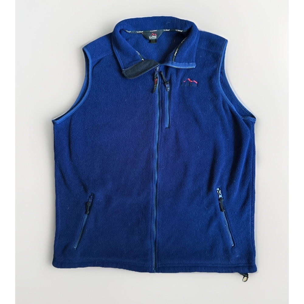 Vintage 90s LL Bean Blue Fleece Vest Mens Lg Tall Full-Zip Old Logo Hiking Gear